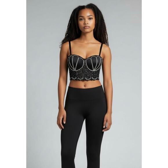 Tops - Bejeweled Bustier Corset Crop Top Bra Rhinestone Embellished Size Medium Madonna